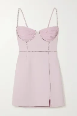 Self Portrait Crystal Embellished Crepe and Ruched Chiffon Mini Dress Pink Size 8 for rent on The Volte - image 3