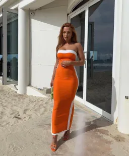 Bianca and Bridgett Ashley Midi Dress Orange Size 6 for rent on The Volte - image 2