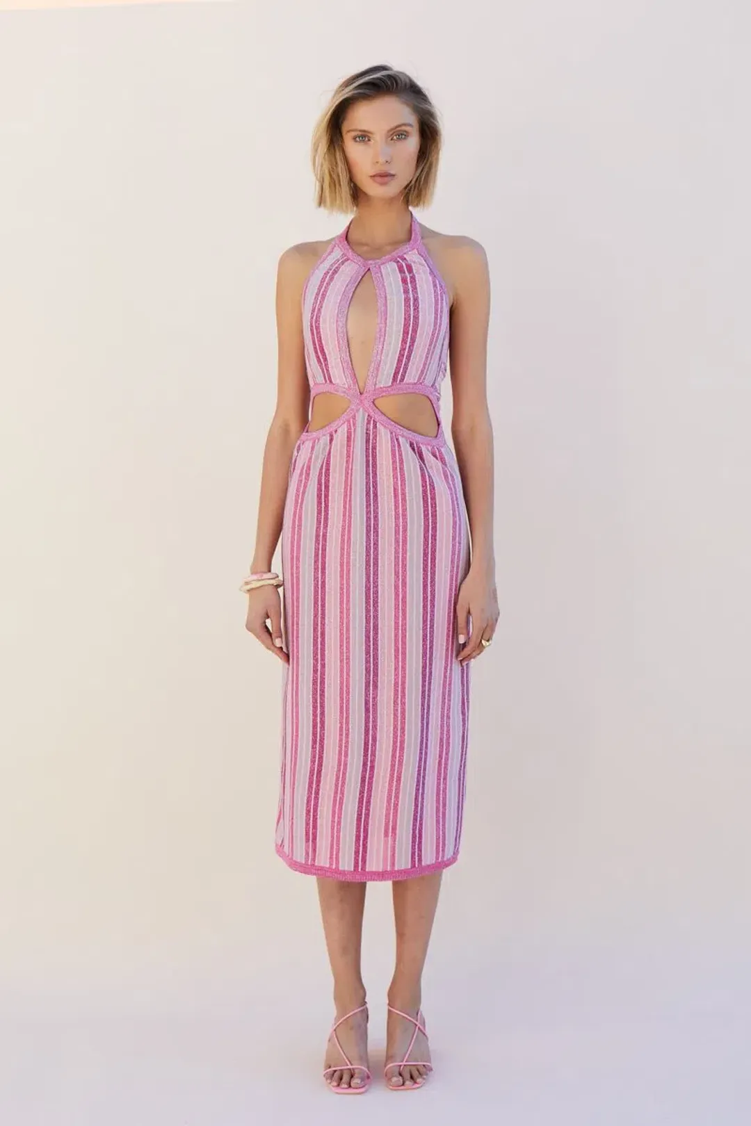 Suboo Fuchsia Metallic Beck Halter Cut Out Dress Size XS/ AU 6 for rent on The Volte - main image