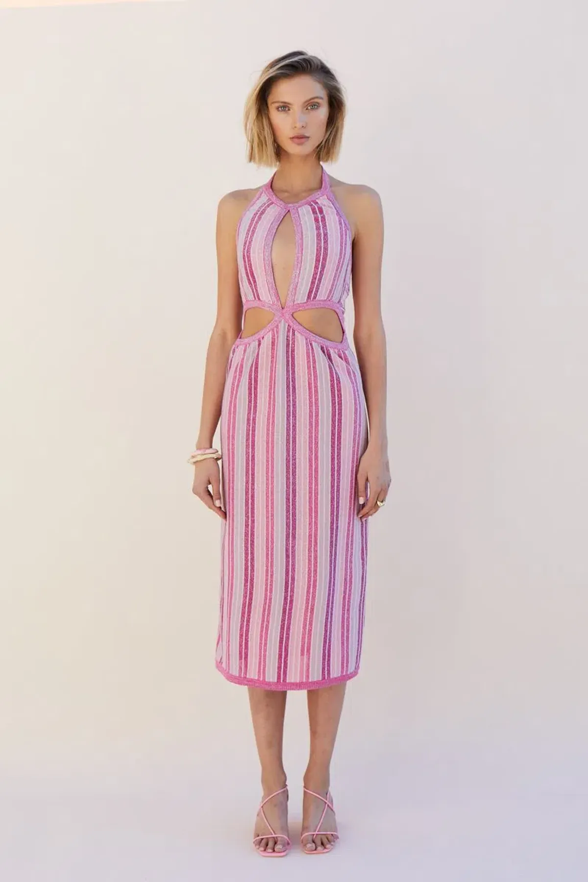 Suboo Fuchsia Metallic Beck Halter Cut Out Dress Size M/ AU 10 for rent on The Volte - main image