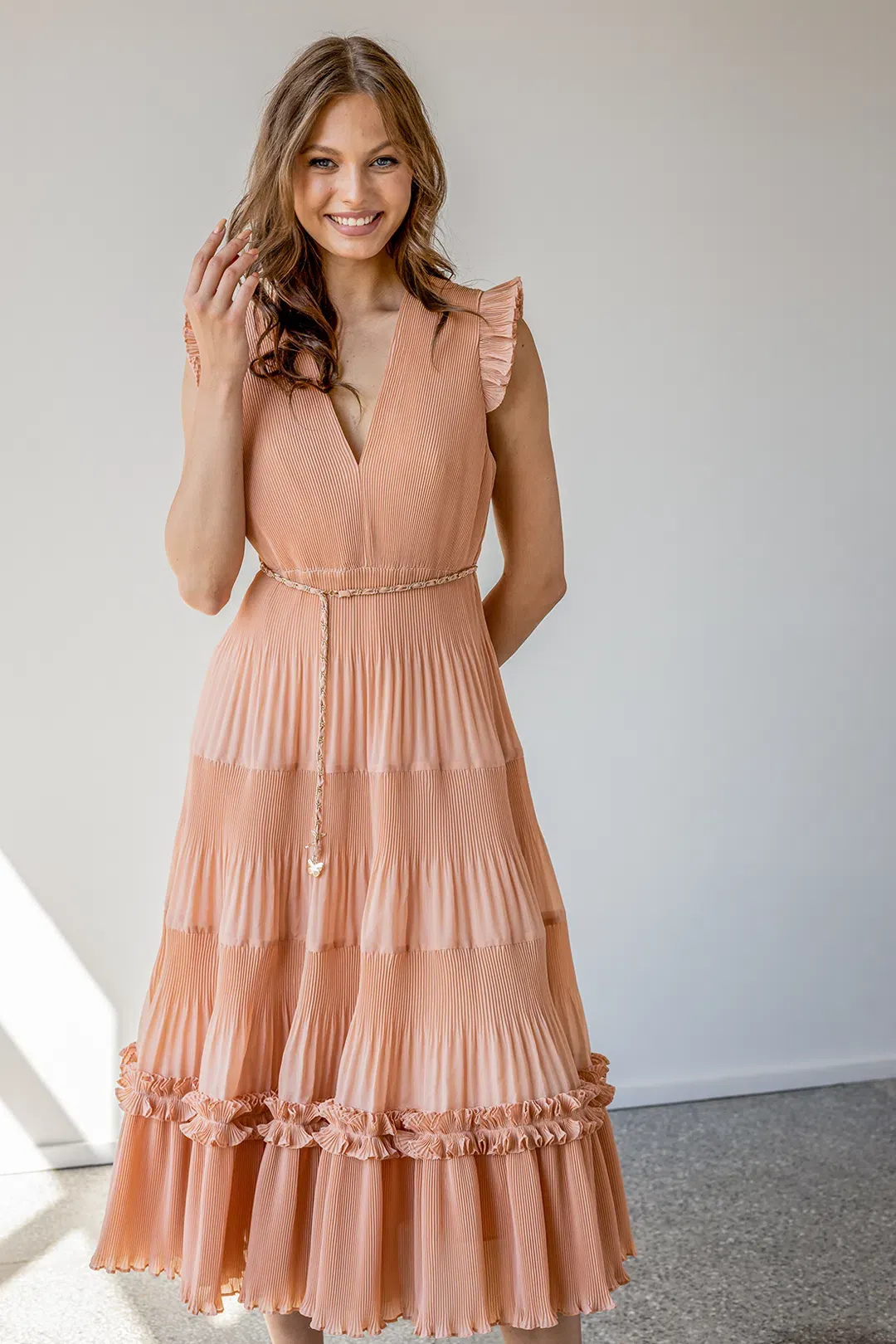 Zimmermann Pleated Midi Dress in Lipstick Size 2 / Au 12 for rent on The Volte - main image