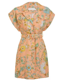 Zimmermann Lola Roll Cuff Mini Dress Peach Floral Size 1 / Au 10 for rent on The Volte - image 4