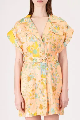 Zimmermann Lola Roll Cuff Mini Dress Peach Floral Size 1 / Au 10 for rent on The Volte - image 2