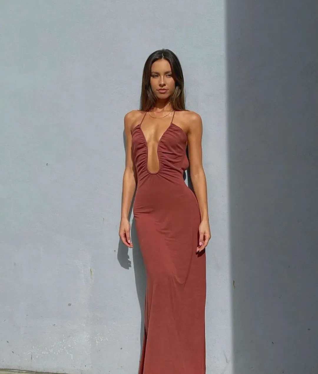 Sonya Moda Knitted Keyhole Dress in Spice Brown Size  6 for rent on The Volte - main image