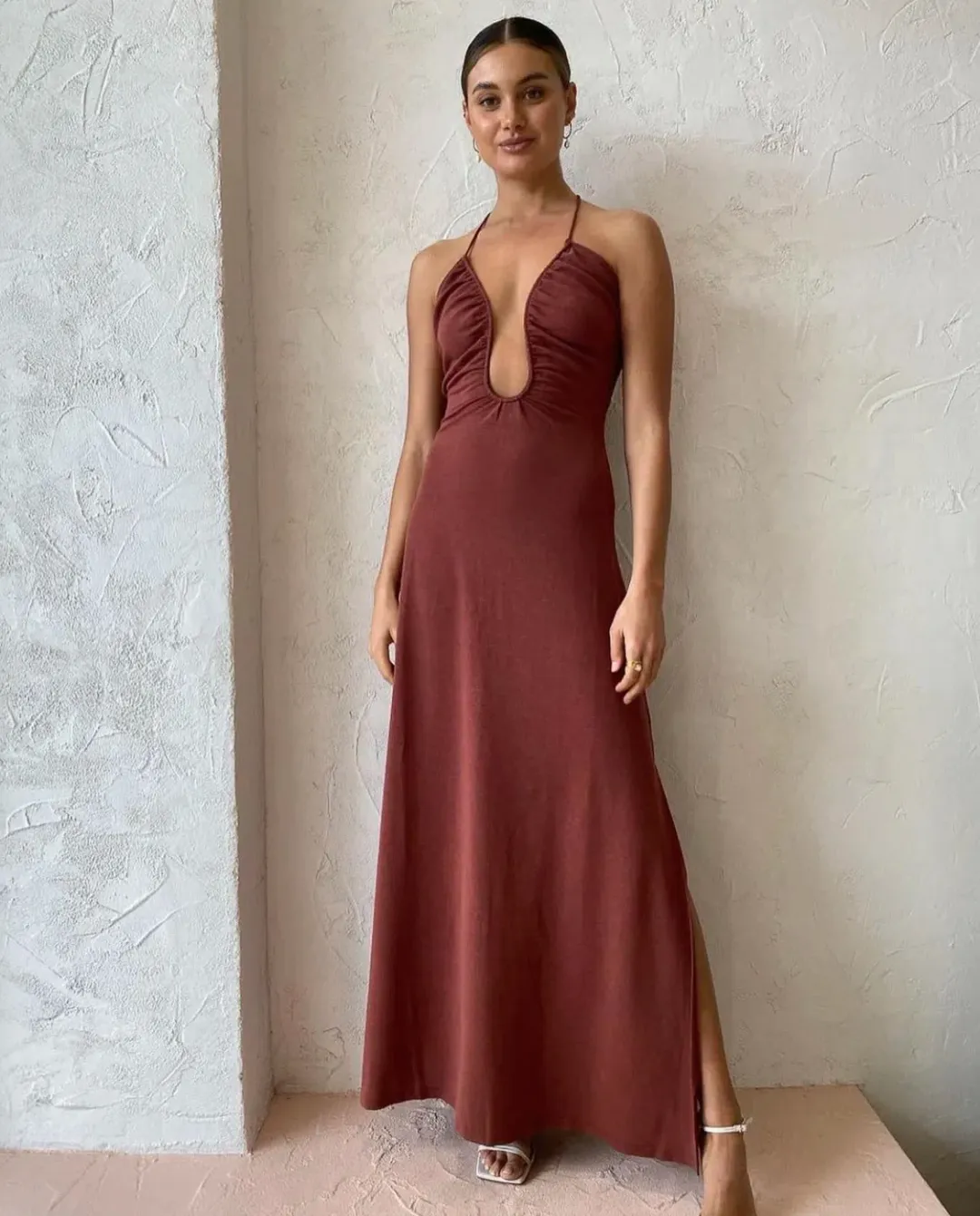 Sonya Moda Knitted Keyhole Dress in Spice Brown Size  6 for rent on The Volte - main image