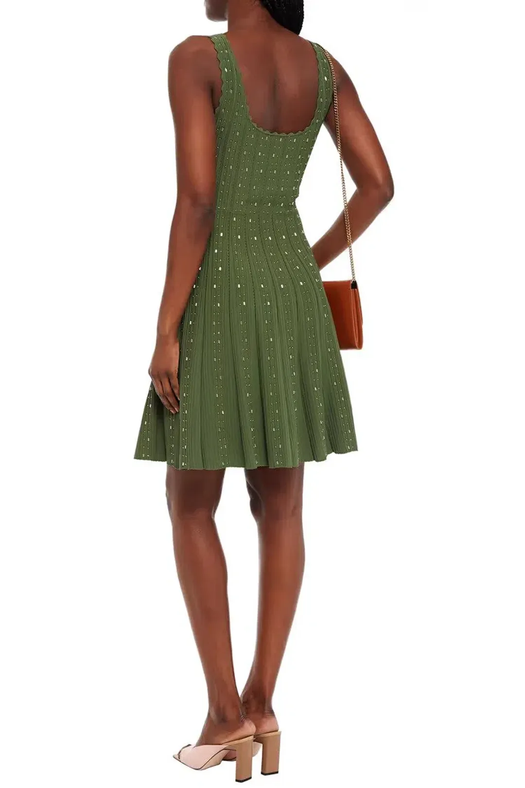 Sandro Paris Avah Scalloped Embellished Ribbed-knit Mini Dress Army Green Size S/AU 10 for rent on The Volte - main image