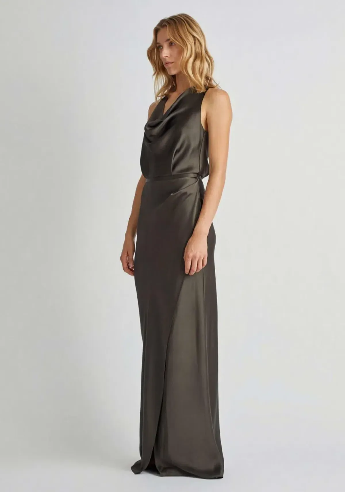 Camilla and Marc Fiora Gown Khaki Size 6 for rent on The Volte - main image