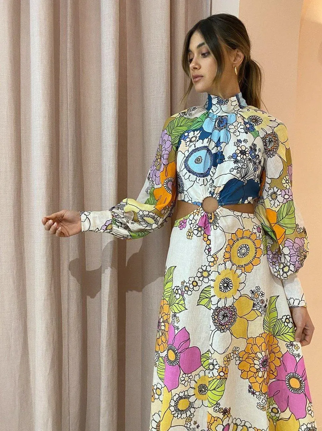 Alemais Farrah Cut Out Midi Dress Multi Size 10  for rent on The Volte - main image