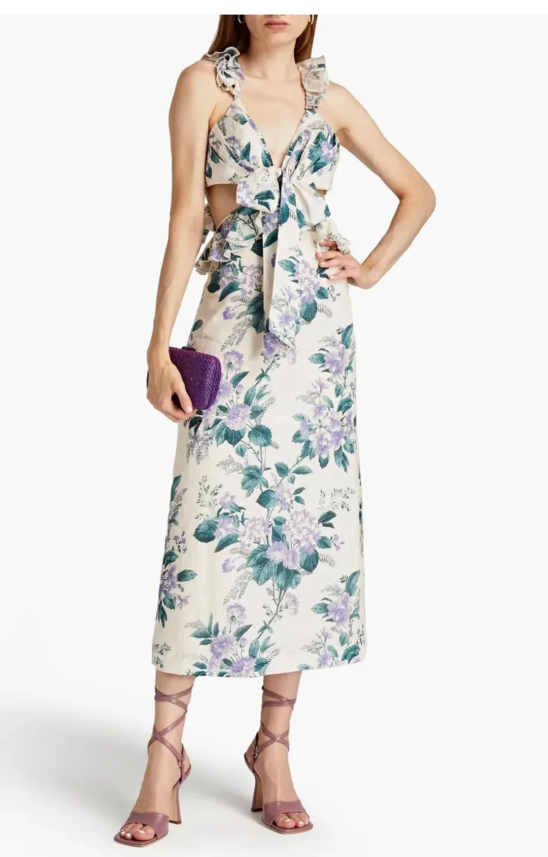 Zimmermann Cassia Ruffle Midi Dress in Hydrangea Floral Print Size 1/Au 10  for rent on The Volte - main image