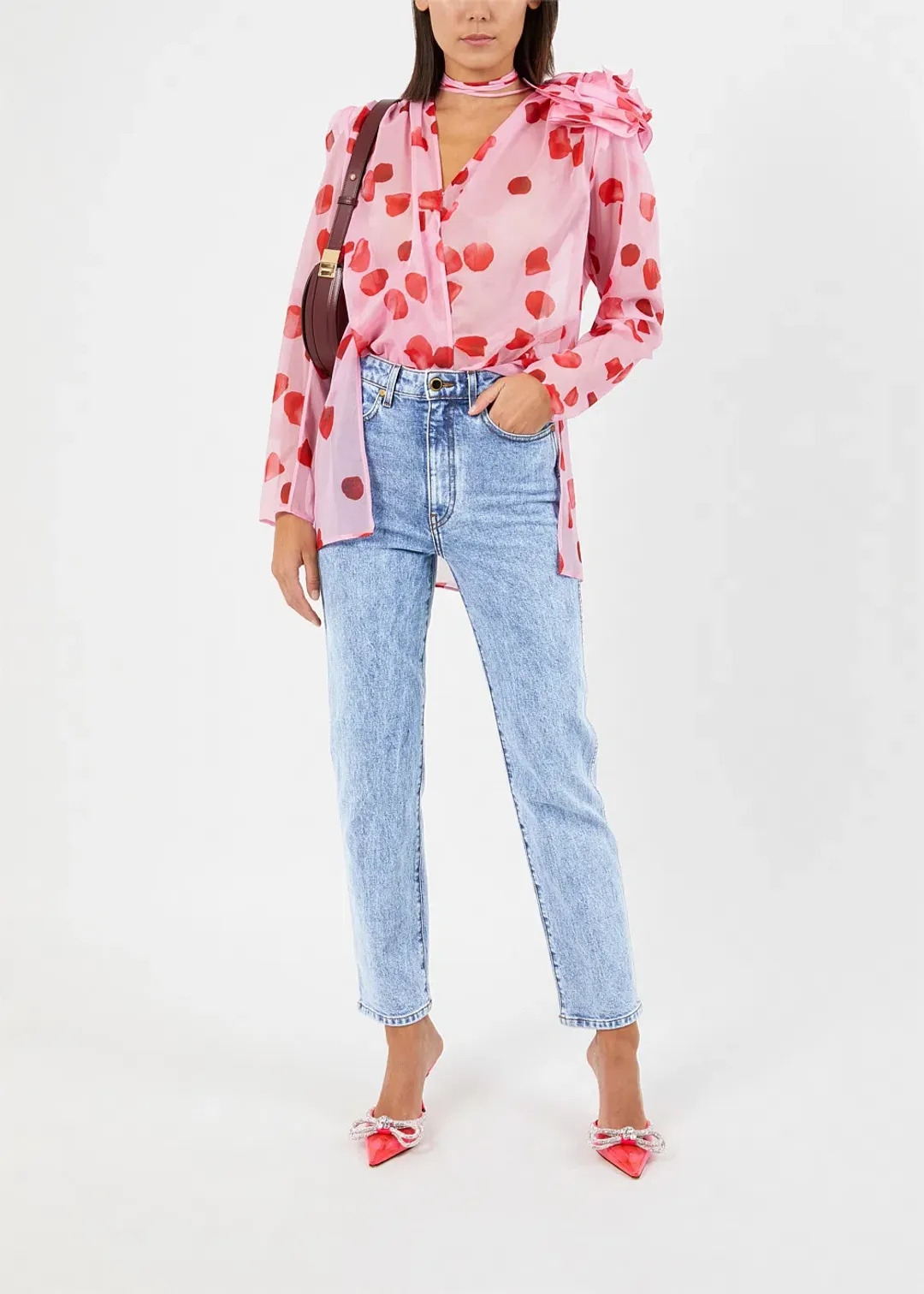 SELLING: Magda Butrym Flower Embellished Blouse Pink Petal Size 40 / Au 12 for rent on The Volte - main image