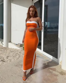 Bianca & Bridgett Ashley Midi Dress Orange Size 6 for rent on The Volte - image 7