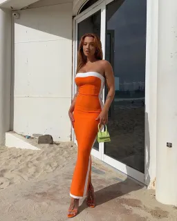 Bianca & Bridgett Ashley Midi Dress Orange Size 6 for rent on The Volte - image 2