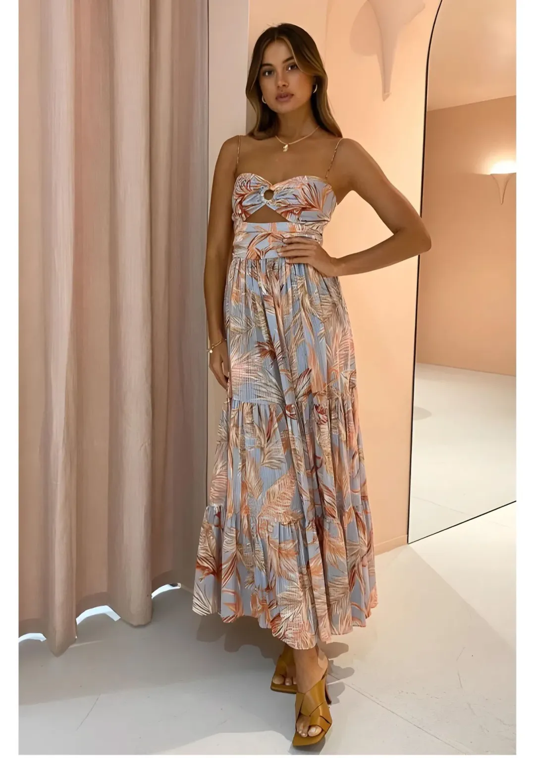 Bec & Bridge Miami Palm Tier Midi Dress Print Size 8 for rent on The Volte - main image