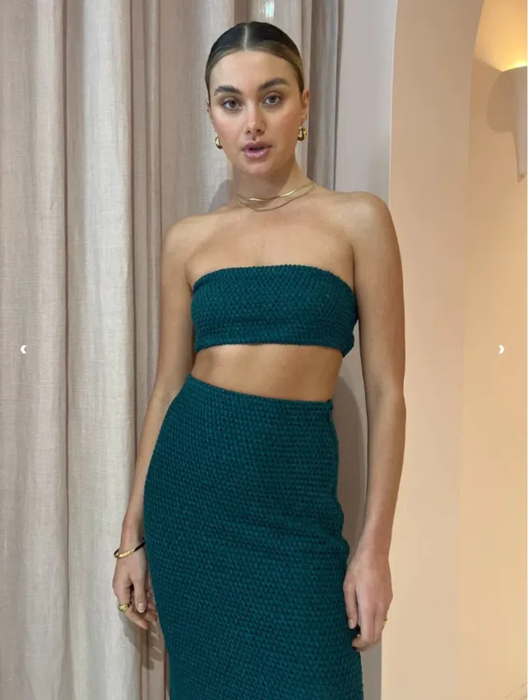 Camilla and Marc Adrien Skirt And Bandeau Set In Marble Green Size 8 for rent on The Volte - main image