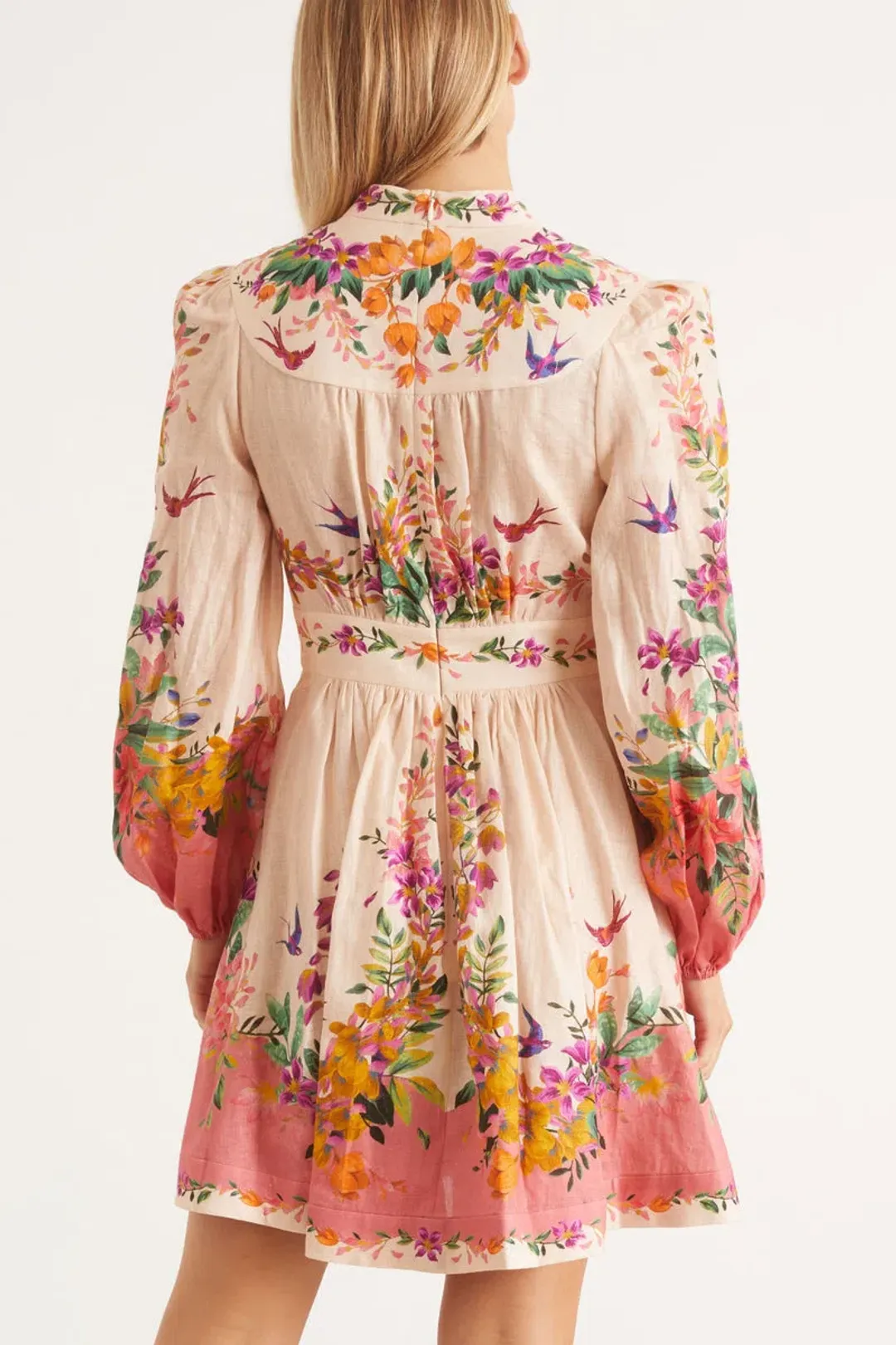 Zimmermann Tropicana Plunge Mini Dress in Cream Floral Size 4/Au 16 for rent on The Volte - main image