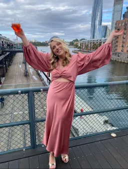 Shona Joy Luxe Twist Front Balloon Sleeve Midi Dress Dusty Pink Size 14 for rent on The Volte - image 5