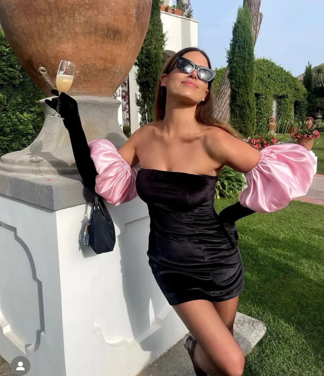 Miscreants Cupid Dress & Gloves Black Velvet with Duchess Satin Baby Pink Puffs Size 8 for rent on The Volte - main image