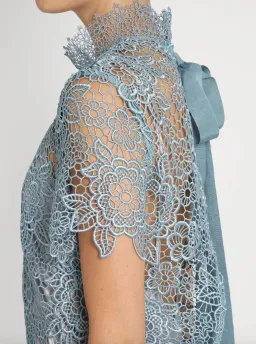 Self Portrait Peep Back Floral Lace Mini Dress Light Blue Size 10 for rent on The Volte - image 5