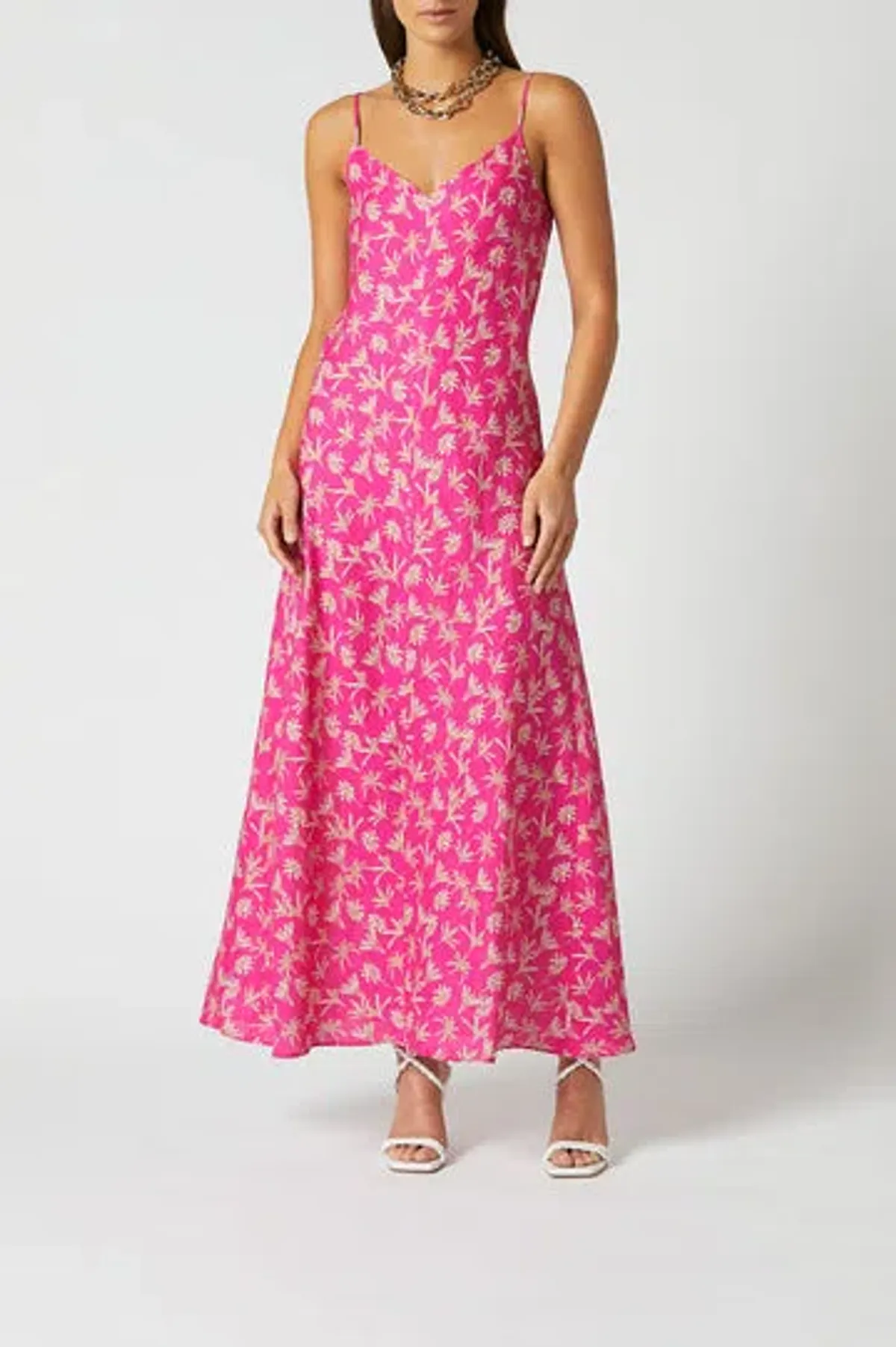 Scanlan Theodore Linen Palm Print Slip Pink Size L / AU 12  for rent on The Volte - main image