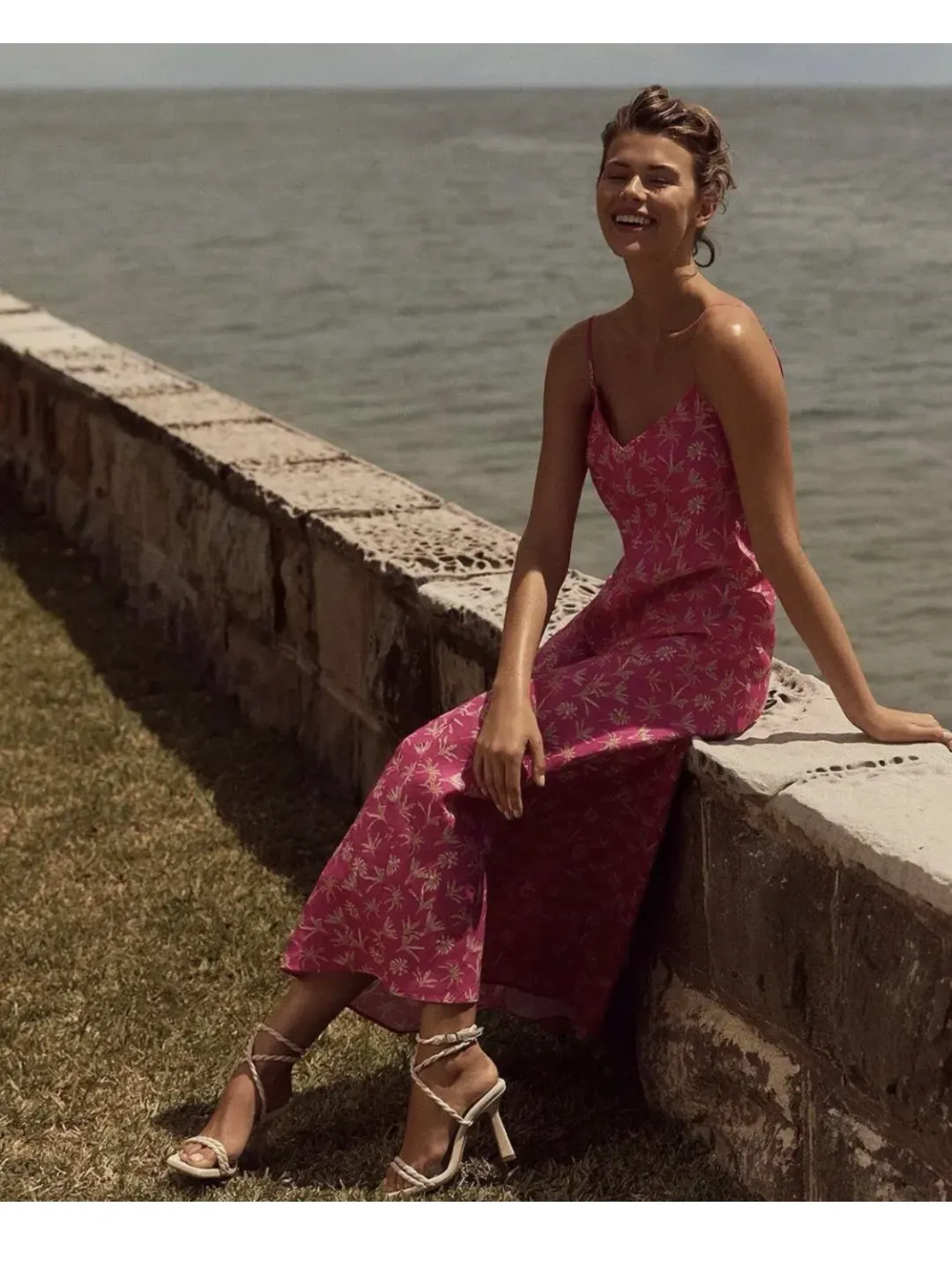 Scanlan Theodore Linen Palm Print Slip Pink Size L / AU 12  for rent on The Volte - main image