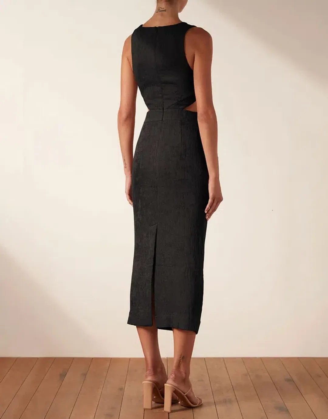 Shona Joy Simone V Neck Cut Out Midi Dress Black Size 8 / S for rent on The Volte - main image