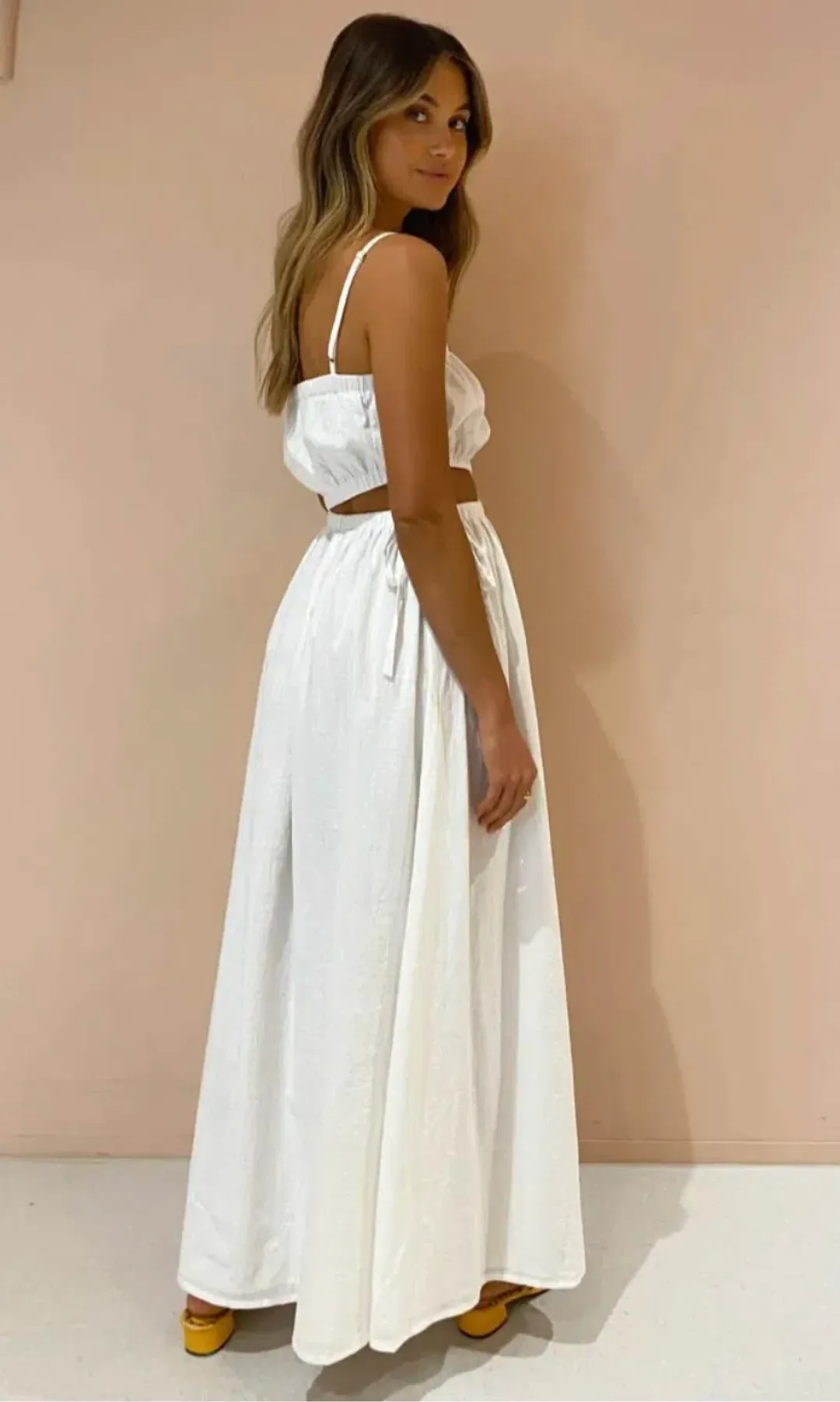 By Nicola Carnivale Elastic Waist Maxi Dress in White Size 10 / M for rent on The Volte - main image