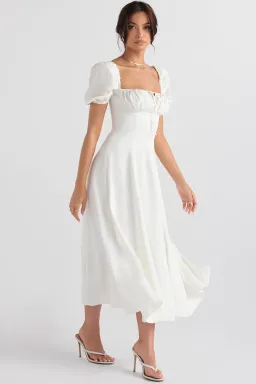 House of CB Tallulah Puff Sleeve Midi Sundress White Size 10 for rent on The Volte - image 2