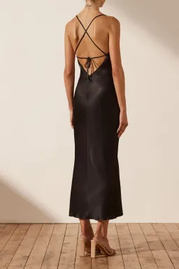 Shona Joy La Lune Asymmetrical Bias Cow Midi Dress Black Size 6 for rent on The Volte - image 3