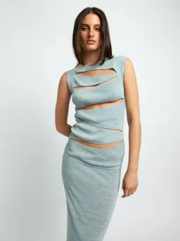 Christopher Esber Slashed Knit Dress Ice Blue Size XXS/AU 4 for rent on The Volte - image 2