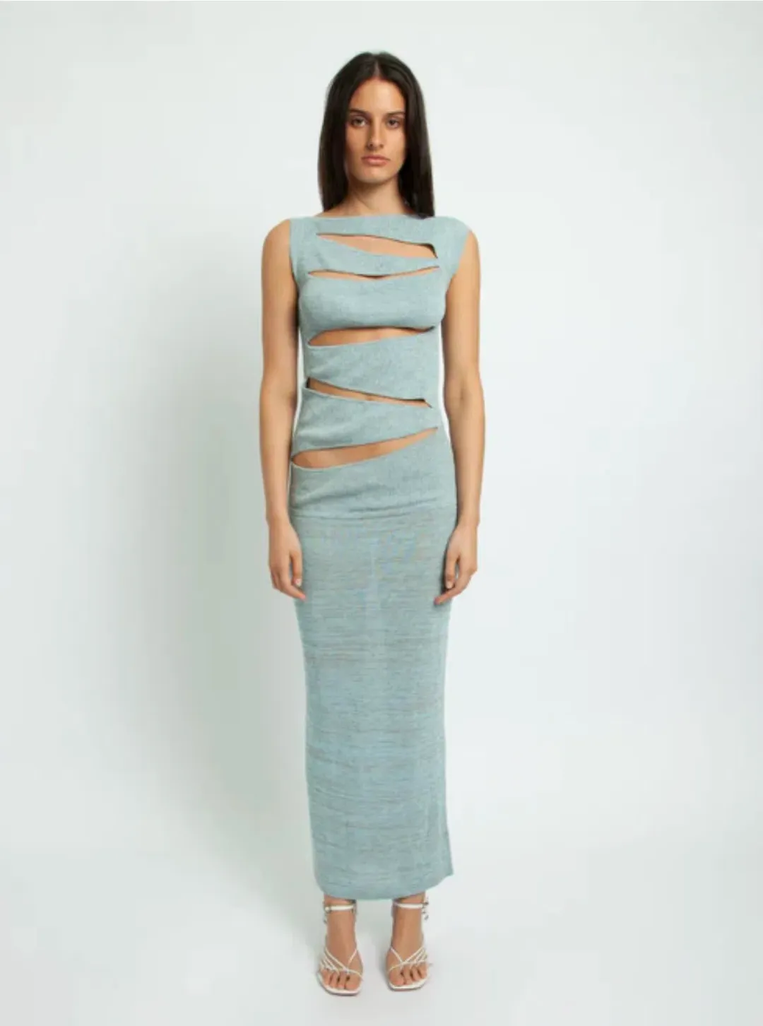 Christopher Esber Slashed Knit Dress Ice Blue Size XXS/AU 4 for rent on The Volte - main image
