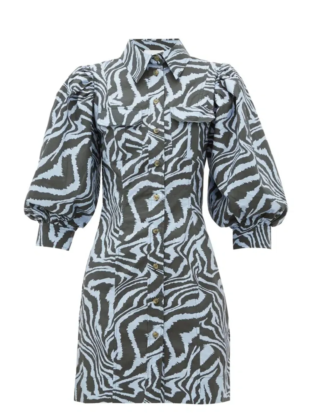 Ganni Cotton Poplin Zebra Shirt Dress Forever Blue Size 10 for rent on The Volte - main image