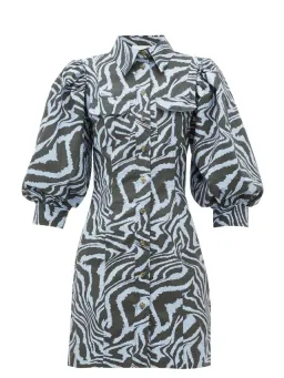 Ganni Cotton Poplin Zebra Shirt Dress Forever Blue Size 10 for rent on The Volte - image 3