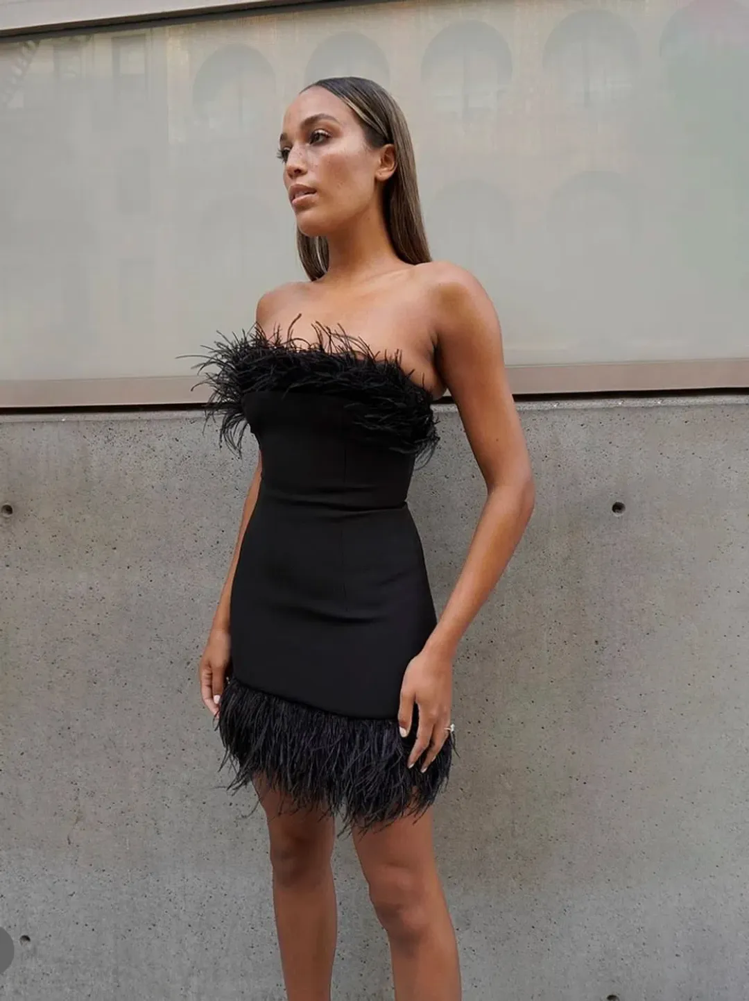 By Johnny Feather Mini Dress Black Size 8 / S for rent on The Volte - main image