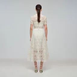 Self Portrait Guipure Lace Midi Dress Ivory Size 10 / M for rent on The Volte - image 2