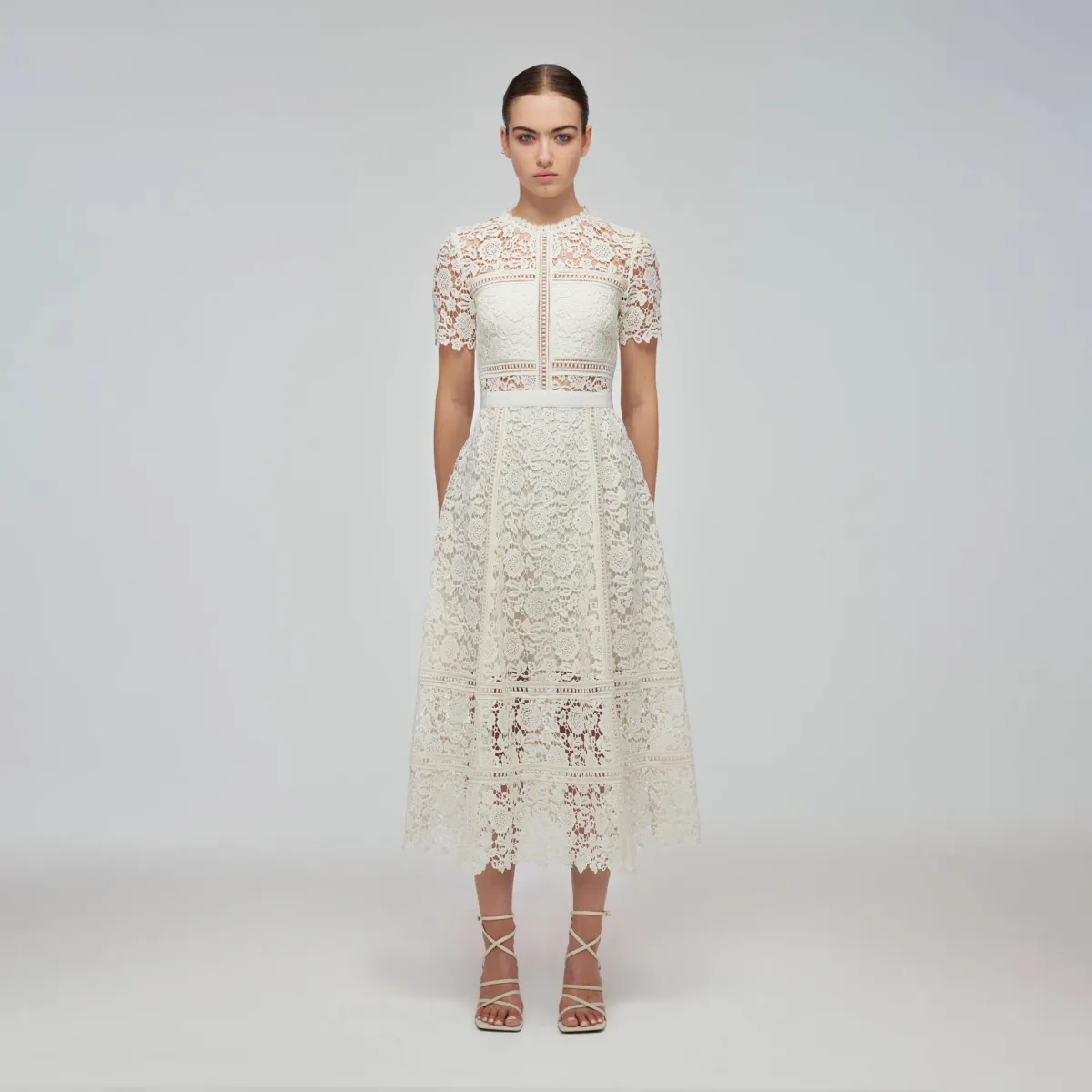 Self Portrait Guipure Lace Midi Dress Ivory Size 10 / M for rent on The Volte - main image