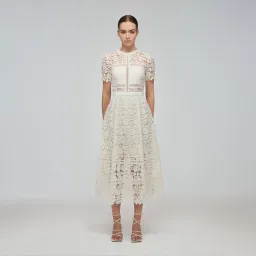 Self Portrait Guipure Lace Midi Dress Ivory Size 10 / M for rent on The Volte - image 1