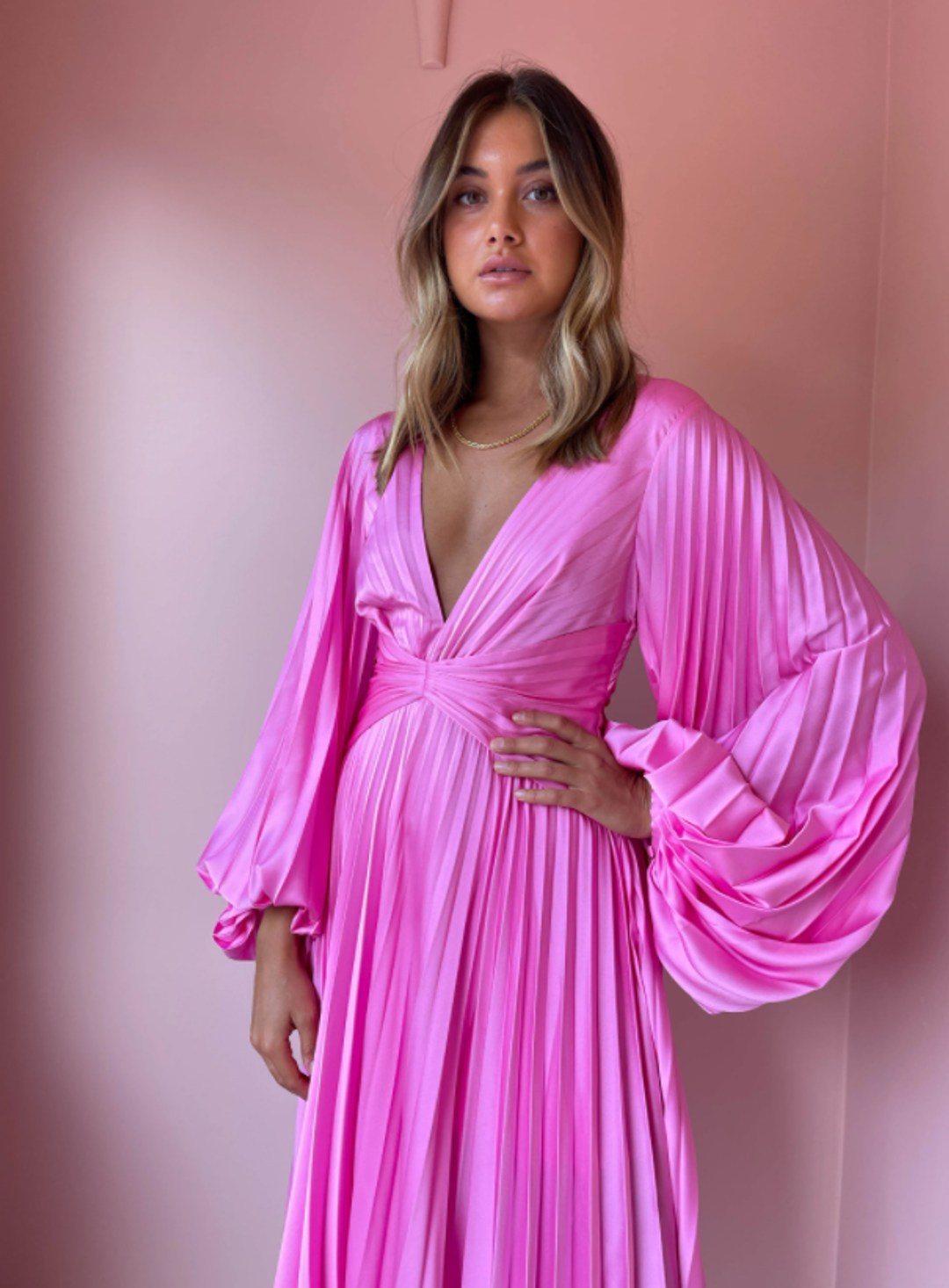 Acler Palms Midi Dress in Confetti Pink Size 8 for rent on The Volte - main image