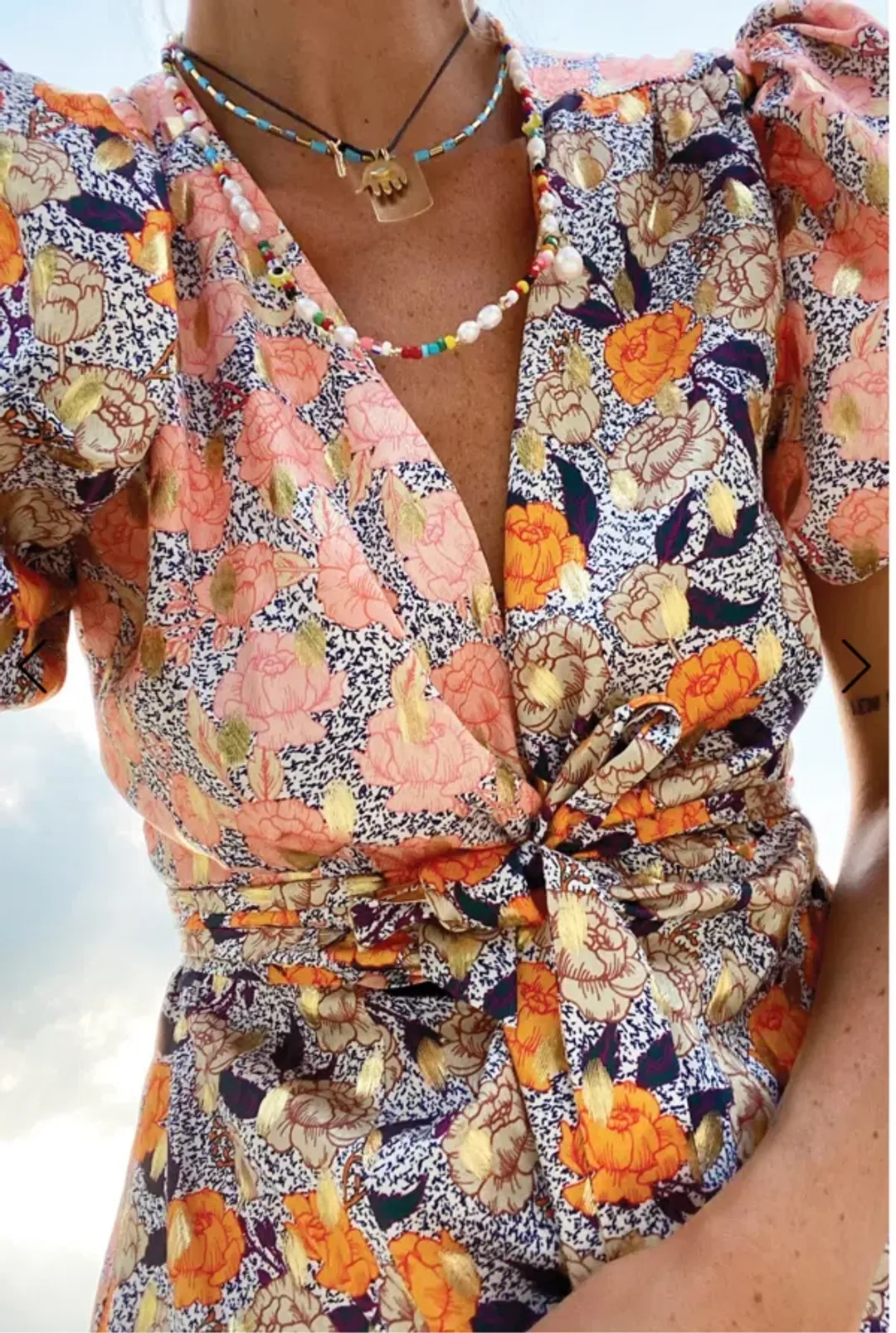 Never Fully Dressed Gold Zsa Zsa Spliced Dress Print Size 8  for rent on The Volte - main image