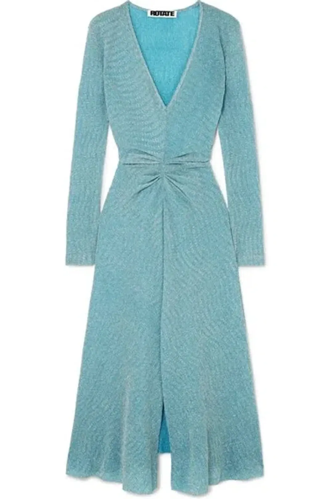 Rotate by Birger Christensen Gathered Metallic Stretch-Knit Dress Blue Size 8 for rent on The Volte - main image