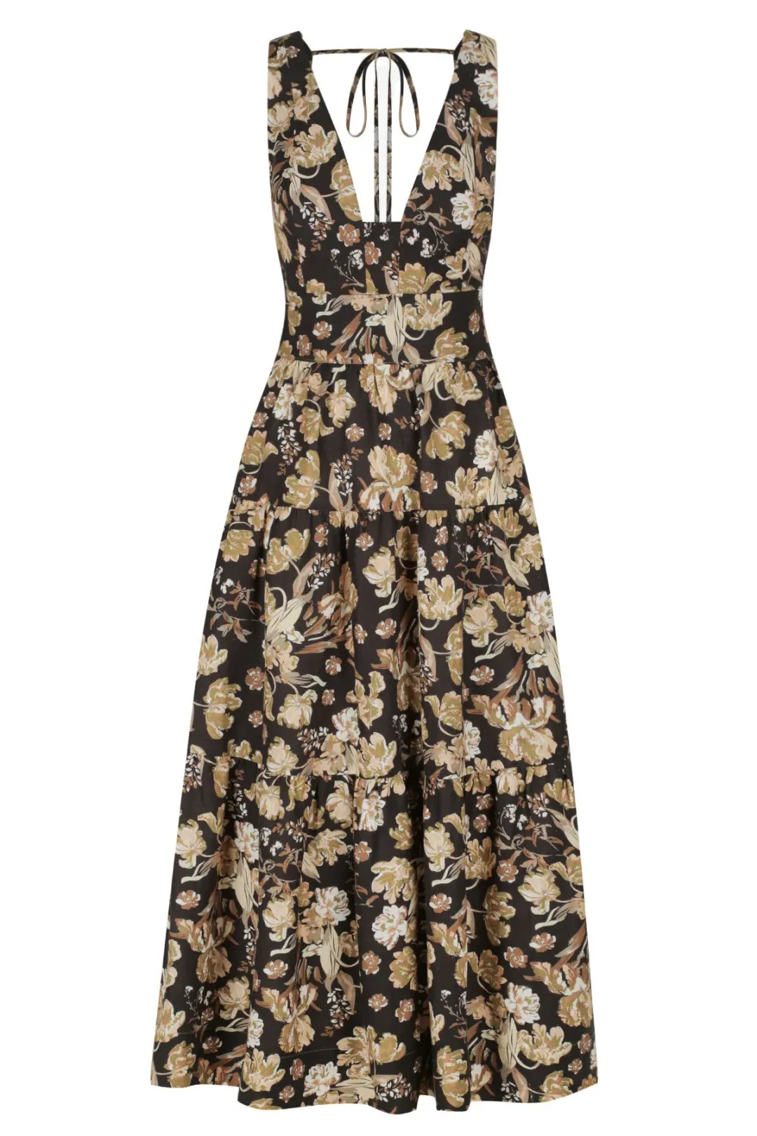 Shona Joy Palermo Linen Plunged Low Back Midi Dress Floral Size 10 for rent on The Volte - main image