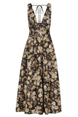 Shona Joy Palermo Linen Plunged Low Back Midi Dress Floral Size 10 for rent on The Volte - image 3