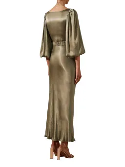 Shona Joy La Lune Balloon Sleeve Midi Dress With Belt in Moss Size 6 / XS for rent on The Volte - image 3