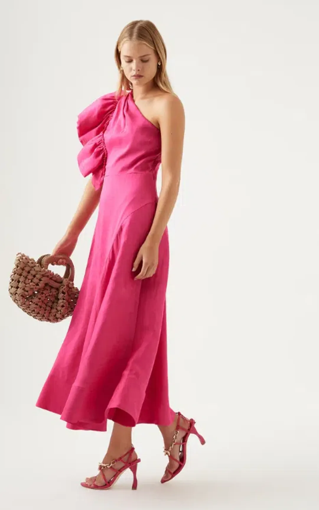 Aje Bonjour Asymmetric Midi Dress Pink Size 8 / S for rent on The Volte - main image