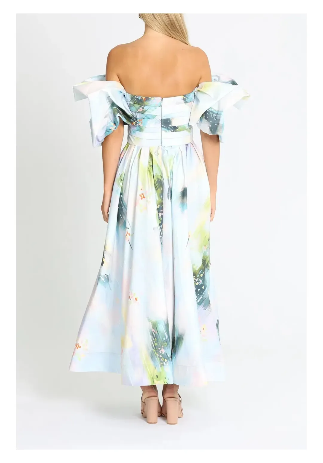 Leo Lin Matilda Puff Sleeve Midi Dress Willow Print Size 8 for rent on The Volte - main image