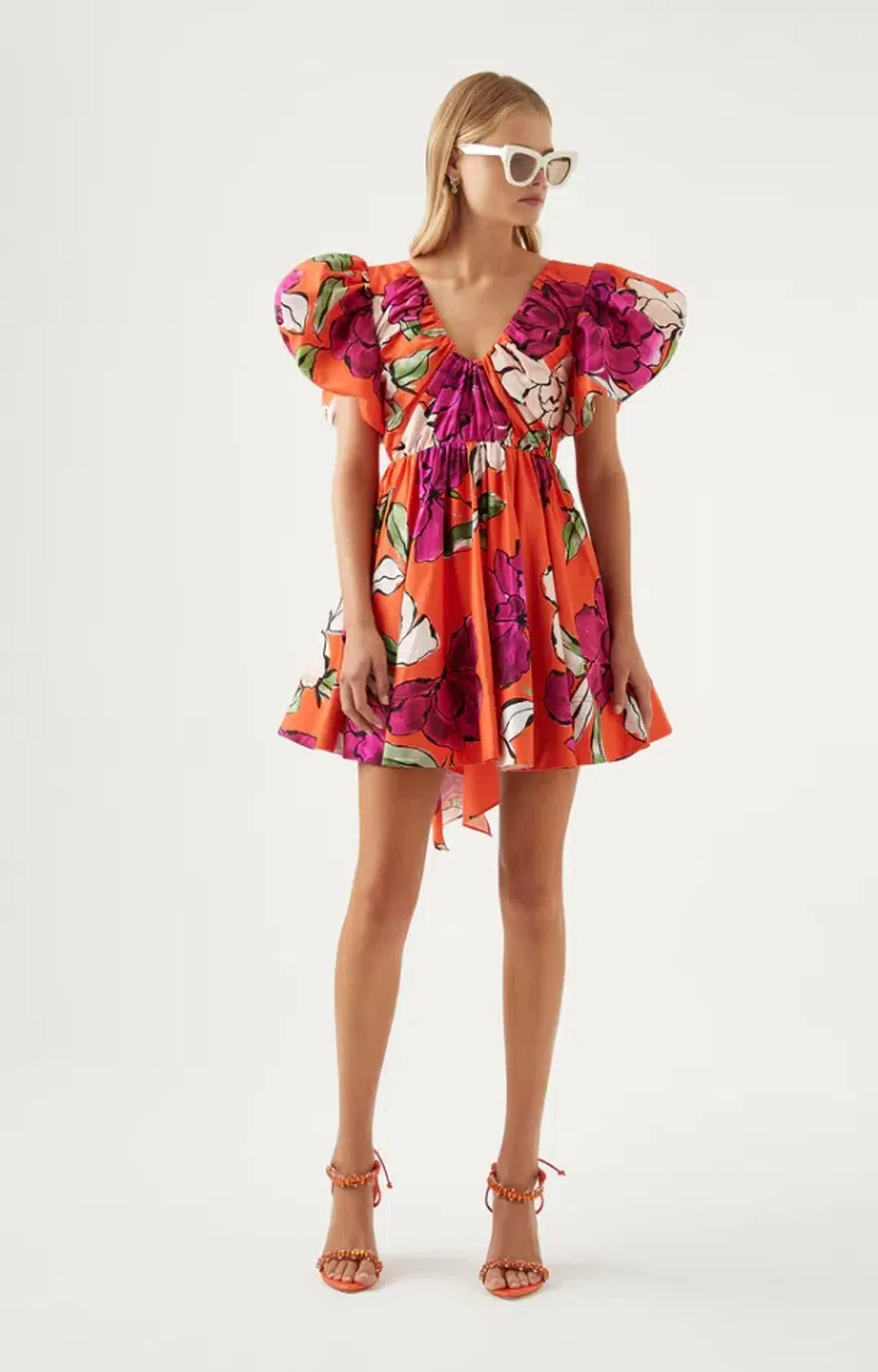 Aje Gretta Bow Back Mini Dress in Vivid Camellia Print Size 12 for rent on The Volte - main image