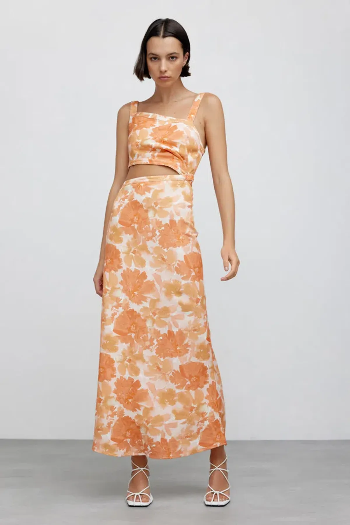 Significant Other Elena Midi Dress Orange Floral Size 10 for rent on The Volte - main image