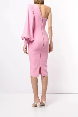 Alex Perry Warner Satin Crepe Balloon Sleeve Midi Dress Pink Size AU 12 for rent on The Volte - image 3