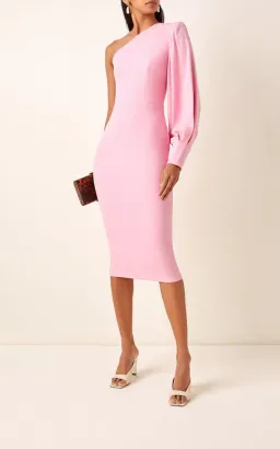Alex Perry Warner Satin Crepe Balloon Sleeve Midi Dress Pink Size AU 12 for rent on The Volte - image 1