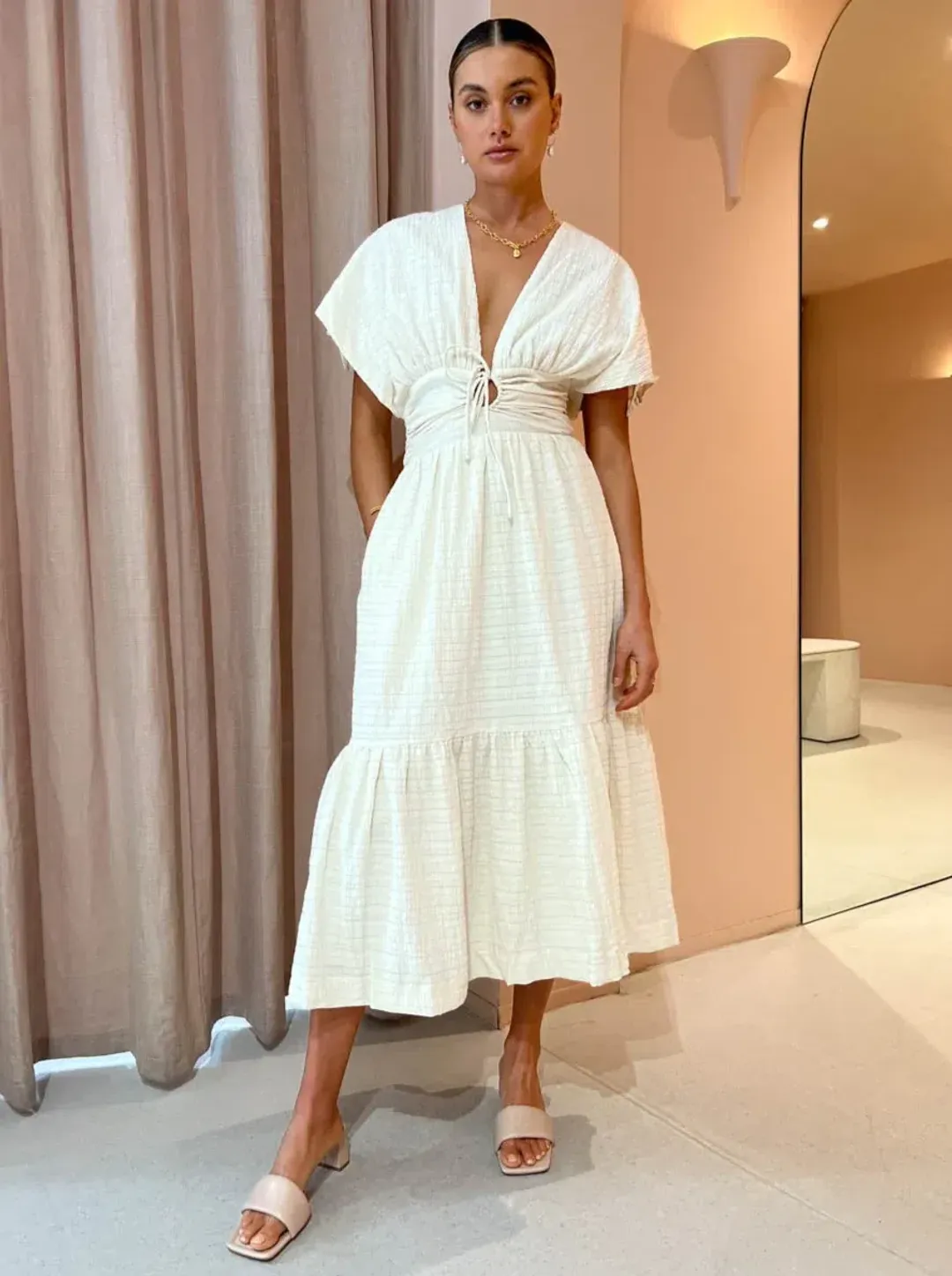 Sovere Lucid Midi Dress in Porcelain Size 10 / M for rent on The Volte - main image