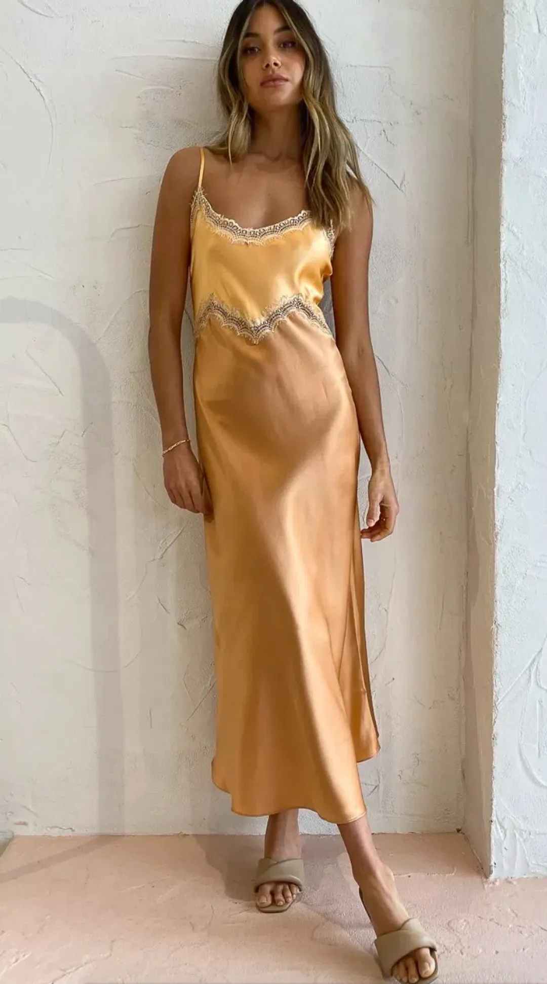 Ginia Hope MIdi Dress Nectarine/Sandstone Size 8 / XS for rent on The Volte - main image